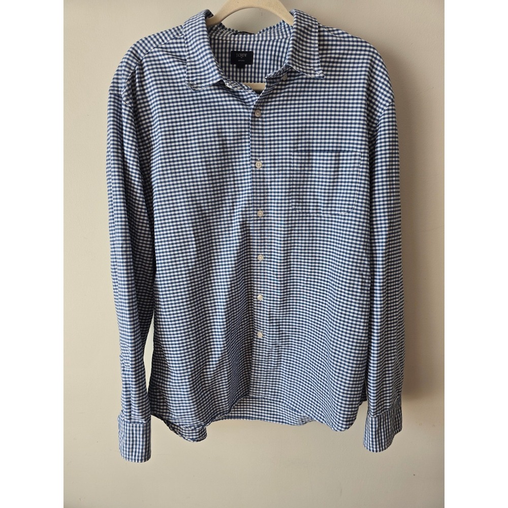 J.Crew Men's Button Down Shirt Blue Gingham Check Long Sleeve Size XL